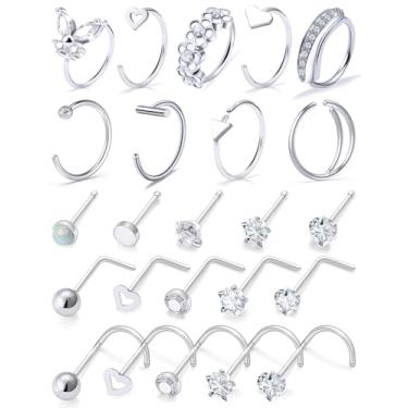 Imagem de Oicctyzio Piercing de nariz de 20 g, piercing de argola hipoalergênico, multicolorido, aço cirúrgico para mulheres e homens, Metal, Zircônia cúbica