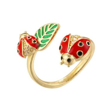 Imagem de Izpack Joaninha moderna anel ajustável banhado a ouro folha declaração empilhamento anéis de dedo anel bonito amizade joias presentes para mulheres aniversário, Cobre, Sem pedra preciosa