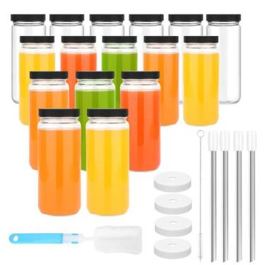 Imagem de Garrafas de suco de vidro Zukro 480 ml com tampas, conjunto de 16