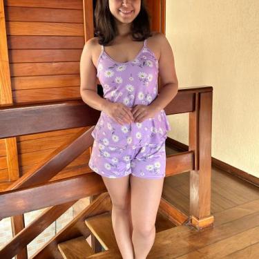 Imagem de Pijama Feminino Verão Suede Alcinha Evasê Estampado Conjunto Baby Doll