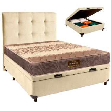 Imagem de Conjunto Cama Box Bau Perola Casal + Colchão D26 Ortophedic Sankonfort + Cabeceira