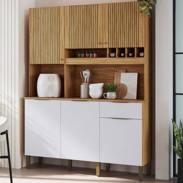 Imagem de Cozinha Compacta Moscato 6 Portas 1 Gaveta 100% Mdf Amêndoa/Branco - Rio Doce