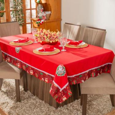 Imagem de Toalha de Mesa Retangular para 8 Lugares Avulsa Bordada Natalina 2,50m
