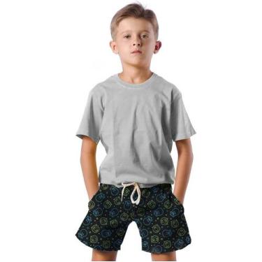Imagem de Shorts Infantil Bermuda Calção Praia Verão Monstros Neon Azul Verde 22