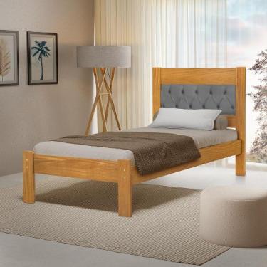 Imagem de Cama de Solteiro Viena Cabeceira Captonê Veludo Cinza Madeira Imbuia -