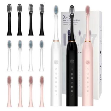 Imagem de Escova de dentes elétrica MSETGRD, pacote com 3 modos e 12 cabeças de 
