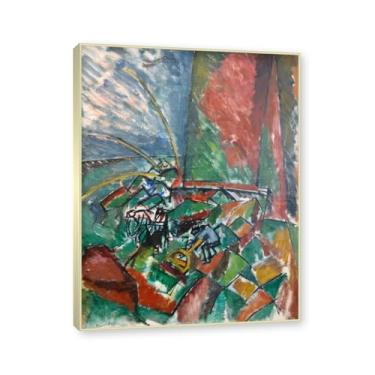 Imagem de Moldura de champanhe. Impressões Raoul Dufy, (com redes de arrasto na ponte), pôster de viagem vintage, arte impressionista, imagem de arte de parede em tela para decoração de casa. 70 x 90 cm - 27,6