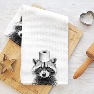 Imagem de Toalhas de banheiro guaxinim 61 x 35 cm, papel em rolo reutilizável durável toalha de prato de microfibra, toalha de chá de mão de trama waffle para cozinha, casa de banho, decoração de casa de