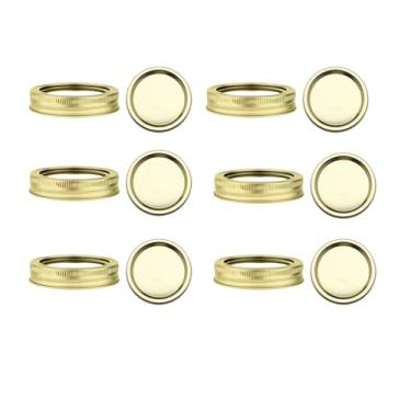 Imagem de Anéis de substituição de frascos de vidro ou bandas/anéis de metal duráveis e à prova de ferrugem para jarra de pedreiro, potes de conserva e armazenamento (ouro 70 mm + tampas)