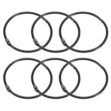 Imagem de Anéis de cortina de chuveiro, 6 peças - Ganchos de cortina de chuveiro redondos de aço carbono, anéis de encadernação de folhas soltas de 5 cm para varões de cortina de chuveiro (preto)