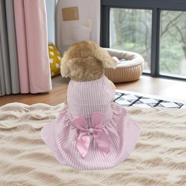 Imagem de Vestido listrado pequeno com decoração de laço tecido confortável estilo versátil para uso diário