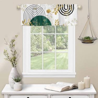 Imagem de Cortina de cozinha moderna de meados do século para janela, folhas abstratas, bolso para varão, sanefa, cozinha, tratamento de janela para quarto, sala de estar, 137 x 45 cm