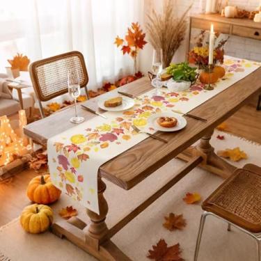 Imagem de Caminho de mesa de folhas de outono, decoração de mesa de jantar de cozinha para outono decoração de festa em casa 33 x 187 cm