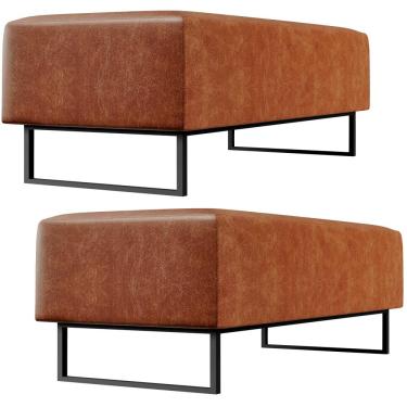 Imagem de Kit 02 Puffs Decorativo Sala de Estar Bali W01 Base Ferro 120x50 cm Couríssimo Camel - Lyam Decor