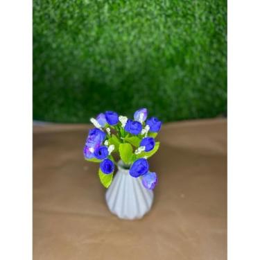 Imagem de Buquê de Mini Tulipa Artificial com 5 Galhos e 15 Flores – Decoração de Casamento, Casa e Festas(Azul)