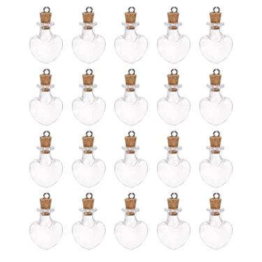 Imagem de HARFINGTON 20 peças de mini garrafas de vidro com rolhas de cortiça, pequenos frascos de vidro em forma de coração de pêssego, pequenos frascos de vidro transparentes com anel para decoração de festa