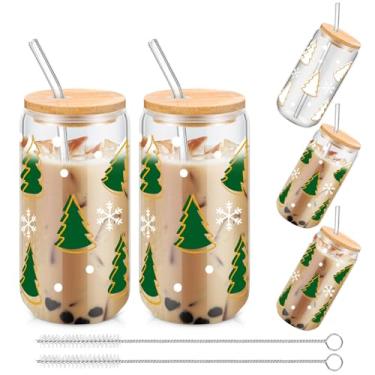 Imagem de FillTouch Copo de Natal com mudança de cor de 473 ml, copo de vidro que muda de cor com tampas e canudos, caneca de café gelada fofa reutilizável para presente de festa de Natal