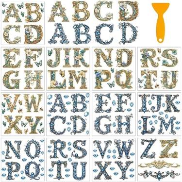 Imagem de 13 folhas de flores com letras para artesanato, strass com letras, decalques de móveis, adesivos à prova d'água para janela de casa, quarto, sala de estar, garrafa de água, decoração de vidro