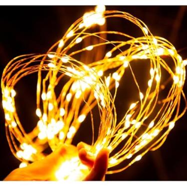 Imagem de Kit com 10 Fios de Luz Fada LED 2 Metros – Cordão Luminoso Decorativo Reutilizável, Iluminação Segura e Charmosa para Festa, Quarto e Natal (Branco quente-10 Pcs)