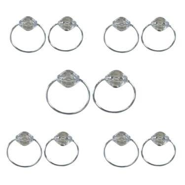 Imagem de Anel Argola Para Guardanapos Decorativos, Kit com 2, 4 ou 10 Peças, Dourado ou Prata, com Pérolas ou Pedra Cristalina, 4 x 3 cm e 4,5 x 4,5 cm (Cristalino (Prata), 10 Anéis)
