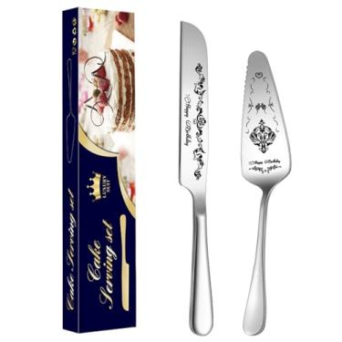 Imagem de Utensílios para servir talheres, conjunto para servir bolo,Conjunto de cortador de bolo e servidor de | Servidores de pastelaria de torta de lindamente gravados para chá de bebê, festa