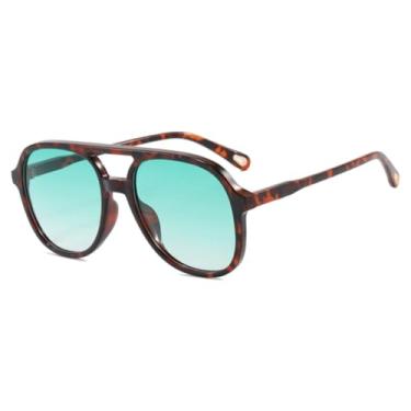 Imagem de VFDHN Óculos de sol retrô masculino e feminino, armação de plástico vintage (C6-Verde leopardo)