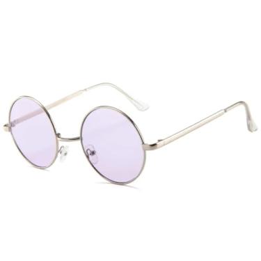 Imagem de JRLLFD Óculos de sol retrô luxuosos com armação redonda, moda feminina e masculina, proteção UV400 (prata e roxo)
