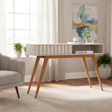 Imagem de Aparador Buffet Ripado Açaí com 1 Gaveta Nature Com Pés Maciço 1,36 St