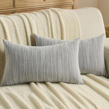 Imagem de FUTEI Capas de almofada cinza chenille tingidas 30 x 50 cm conjunto de 2, fronhas lombares texturizadas de linha macia, decoração de casa moderna para sofá, sala de estar