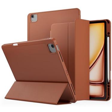 Imagem de VAKS Capa para iPad Air de 13 polegadas M2 2024, iPad Pro 12.9 (6ª/5ª geração 2022/2021), suporte de três dobras, ativação automática com suporte para lápis, parte traseira de TPU macio, marrom