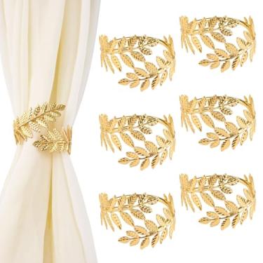 Imagem de UFURMATE 6 peças de laços de cortina de folhagem de metal decorativo torção fivela de corda criativa modelagem aleatória cortina retenção para cortinas finas, mosquiteiro (ouro)
