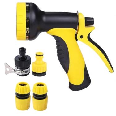Imagem de Esguicho Multifuncional 8 Jatos com Engate Rápido, Pistola para Mangueira de Jardim, Preto e Amarelo, Sistema de Conexão Ajustável
