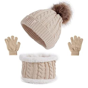 Imagem de Chapéu Lenço Gs Conjunto de Malha Quente Chapéu Luvas Aquecedor de Pescoço Para Meni Meninas