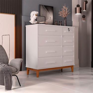 Imagem de Cômoda Para Quarto 8 Gavetas Detroit Branco - Cor: Branco