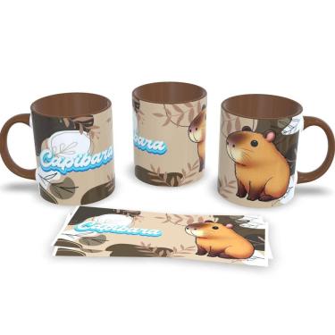 Imagem de Caneca Com Alça e Interior Marrom de Porcelana Capivara 325ml Café Chá
