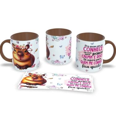 Imagem de Caneca Com Alça e Interior Marrom de Porcelana Capivara 325ml Café Chá