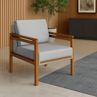 Imagem de Poltrona Decorativa Montreal Para Sala De Estar Escritório Recepção Linho Cinza