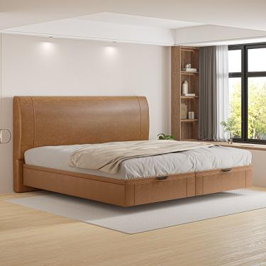 Imagem de Cama Baú Flutuante Space King Size Couro Ecológico Pu - Skybox Cor Pu Caramelo