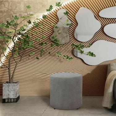 Imagem de Puff Banqueta Decoratico Redondo Em Tecido Linho Pé Plastico Triunfo Viena Cinza