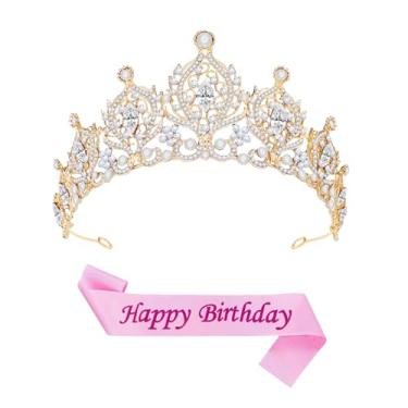 Imagem de Coroa dourada para mulheres, tiara de princesa, rainha, acessórios de cabelo para casamento, noiva, aniversário, formatura, concurso, festa, Medium, Metal Cristal, Cristal