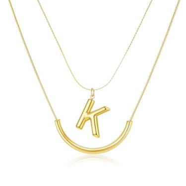 Imagem de MIUSISHIYU Colar feminino banhado a ouro 14 quilates — Pingente de letra A a Z, colar com nome delicado que não irrita a camada, resistente a manchas e acabamento resistente à água, joia de presente