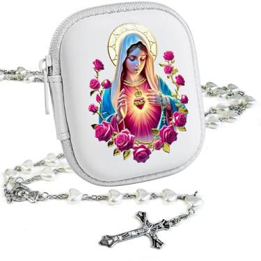 Imagem de PLONKLY Rosário Católico para Mulheres - Contas de Pérola com Cruz Clássica, Caixa de Oração com Zíper da Virgem Maria, Presentes de Primeira Comunhão, Joias de Confirmação de Batismo, 6mm, Zinco, Sem