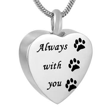 Imagem de barenx Colar You Will Always Be Here Love Pets Dog Cat Paw Print Stainless Heart Cremation Urna Cinzas Joias, Não disponível, não disponível