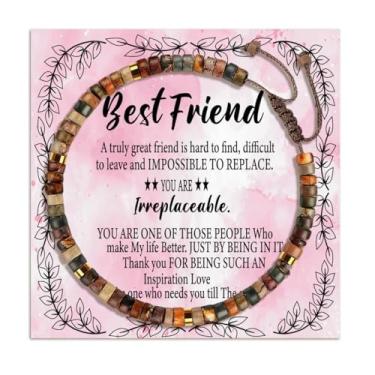 Imagem de WETDNGQI Pulseiras inspiradoras de aniversário com pedras curativas para mulheres, melhores irmãs e meninas, 3x3 inches, olho de gato