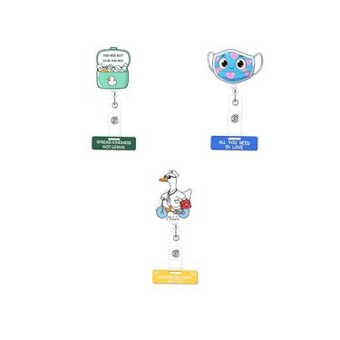 Imagem de Carretel de crachá de ganso engraçado, 3 peças, carretel de crachá com laço rosa tartaruga, gato, cachorro, enfermeira, suporte de crachá com clipe de identificação com clipe jacaré, estudante de