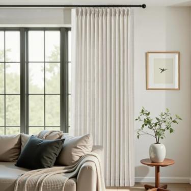 Imagem de Cortinas de linho plissadas naturais extralargas, 1 painel para sala de estar, treinamento de memória, cortina plissada semitransparente com ganchos, anéis, aba traseira, filtro de luz, cortinas de