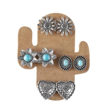 Imagem de Conjunto de 5 pares de brincos estilo cowgirl ocidental, turquesa, vintage, boêmio, retrô, delicado, caubói, joias femininas, Zinco, Sem pedra preciosa