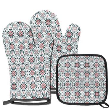 Imagem de Conjunto de 3 suportes de panela para cozinha, padrão mandala, luvas de forno, isolantes, resistentes ao calor, acessórios essenciais para churrasco, cozinhar, decoração de cozinha, presentes para