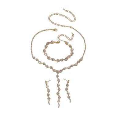 Imagem de Conjunto de joias requintadas, joias de casamento para noivas, oval, lágrima, strass, imitação de cristal, colar, brincos com pingente perfurado, conjunto de brincos para festa de formatura, Metal