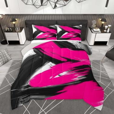 Imagem de Feelyou Conjunto de cama macio para meninos e meninas, arte abstrata moderna, tamanho Queen, geométrico, edredom de microfibra, decoração de quarto, 3 peças com 2 fronhas